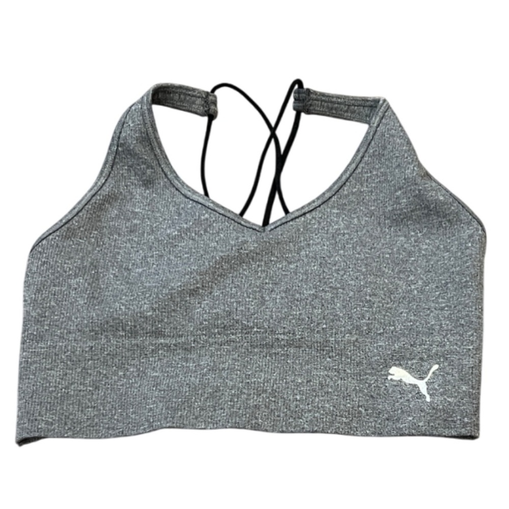 Puma Heather Gray Sports Top Size Medium Strappy Crisscross Back No Pads